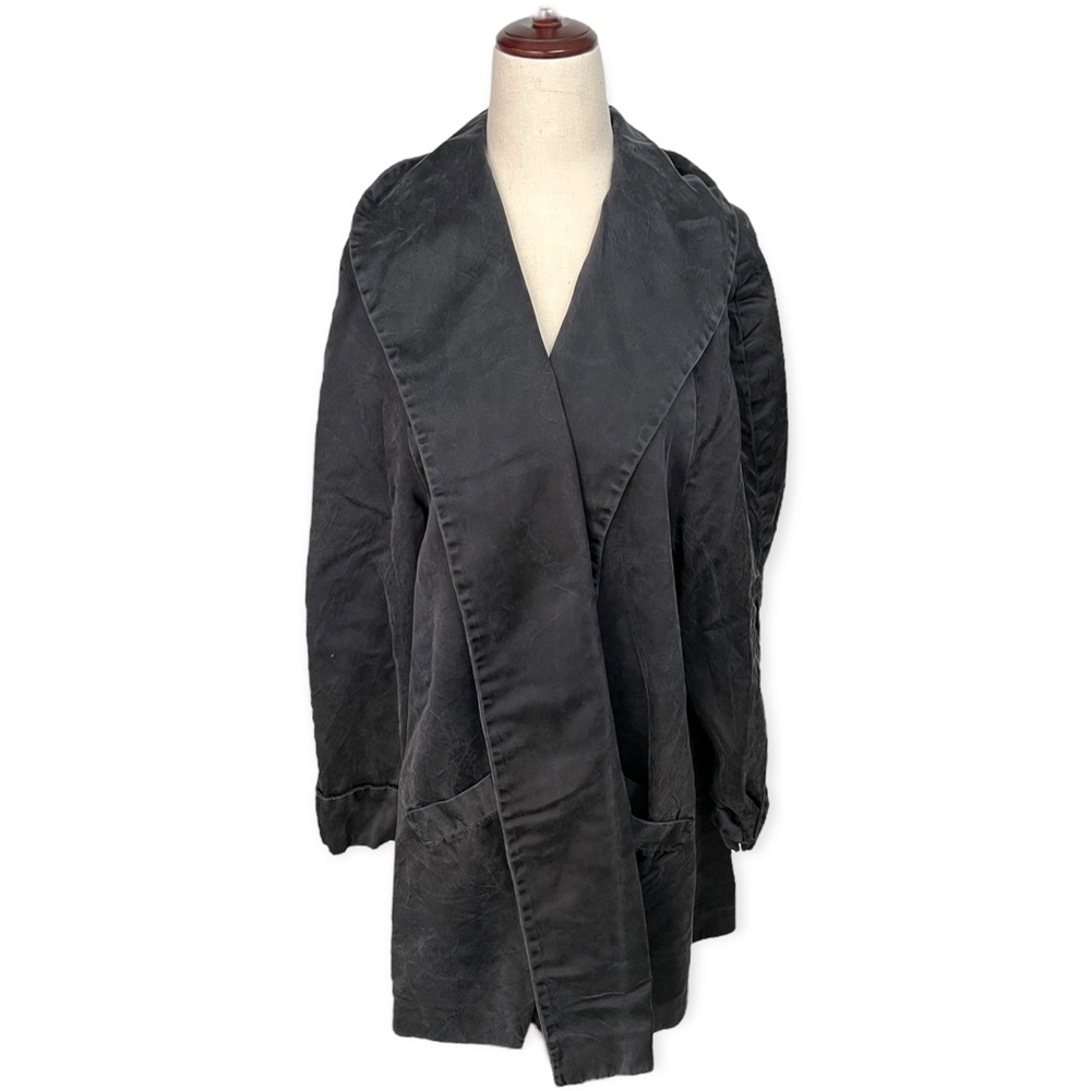 Vintage Ralph Lauren Sample Coat Black Silk Large Open Front Jacket 80s 90s